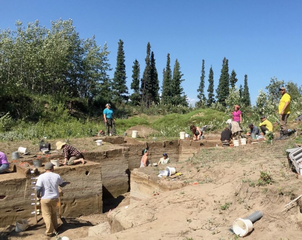 several archaeologists working at a site in the summer 2017